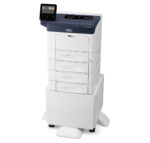 Xerox VersaLink B400 monochrome laser printer with several additional paper trays and a stand on wheels, designed for everyday business printing, available from Xerox D&O Partners.