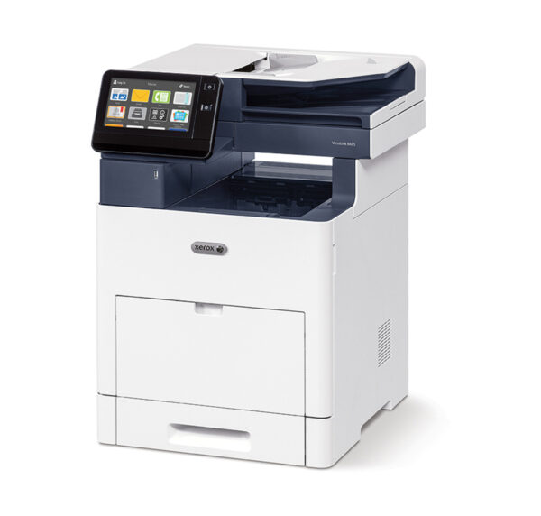 Xerox VersaLink B605/B615 monochrome multifunction printer with touch screen user interface, designed to improve office efficiency, available through Xerox D&O Partners.