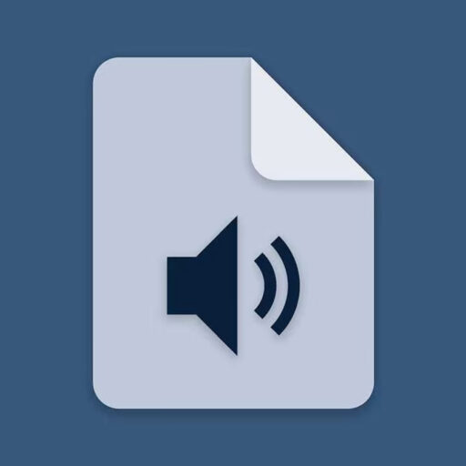 Icoon van Xerox Omzetten naar Audio app met een luidspreker en geluidsgolven op een marineblauwe achtergrond, aangeboden door D&O Partners.