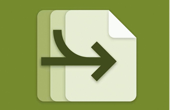 Icon representing the merging of documents in Workflow Central from Xerox D&O Partners, with an arrow symbol indicating the grouping of multiple sheets into a single file, symbolising the organisation and simplification of document processes.
